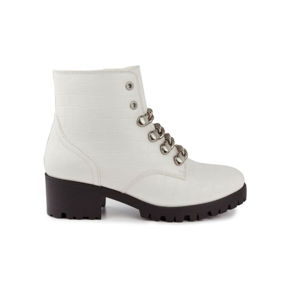 SUGAR Womens White Obvi Round Toe Block Heel Zip-Up Combat Boots 8.5 M - Picture 3 of 4